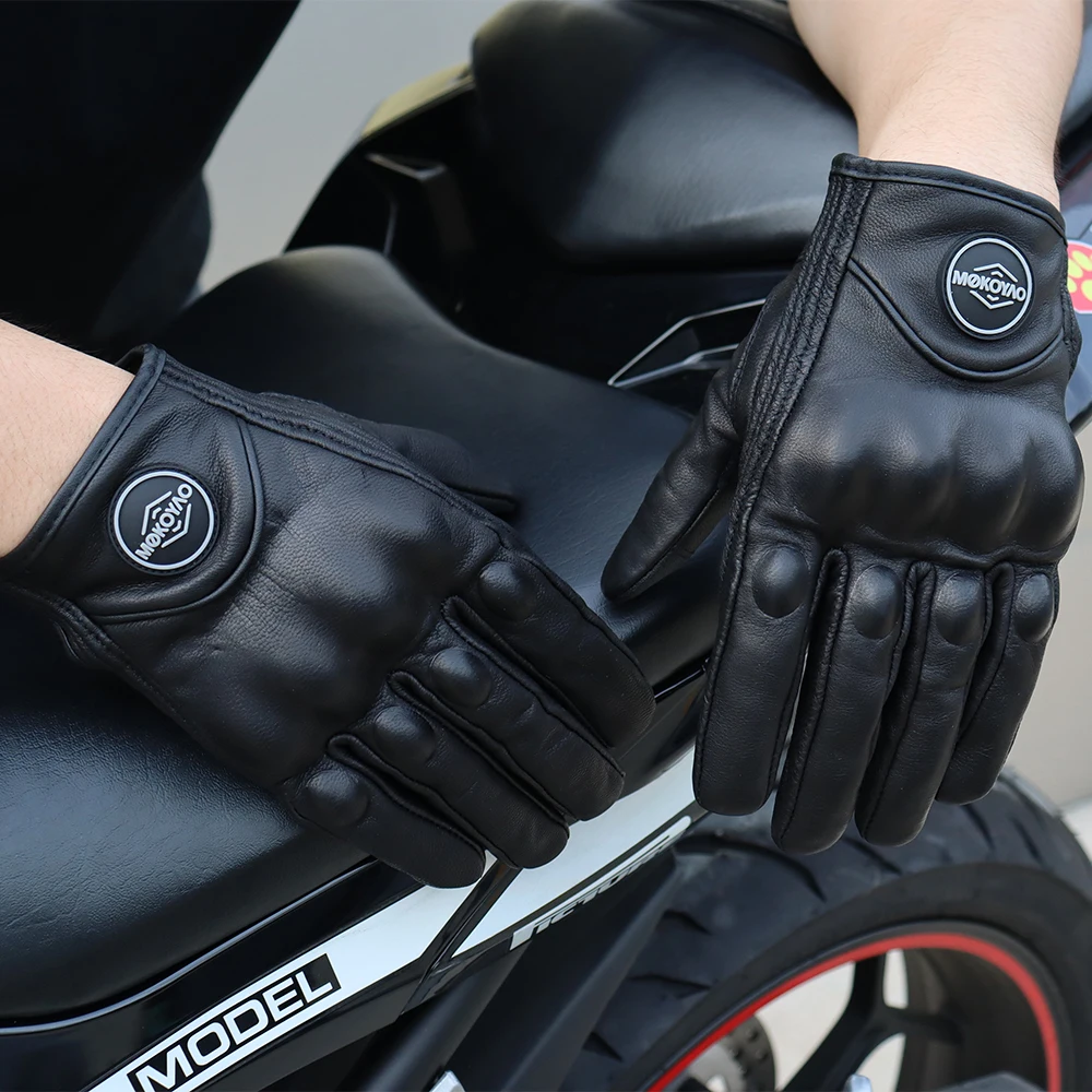 Leather Motorcycle Gloves Men Women Breathable Perforated Motorbike Urban Riding Gloves Retro Touchscreen Motocross Racing Glove