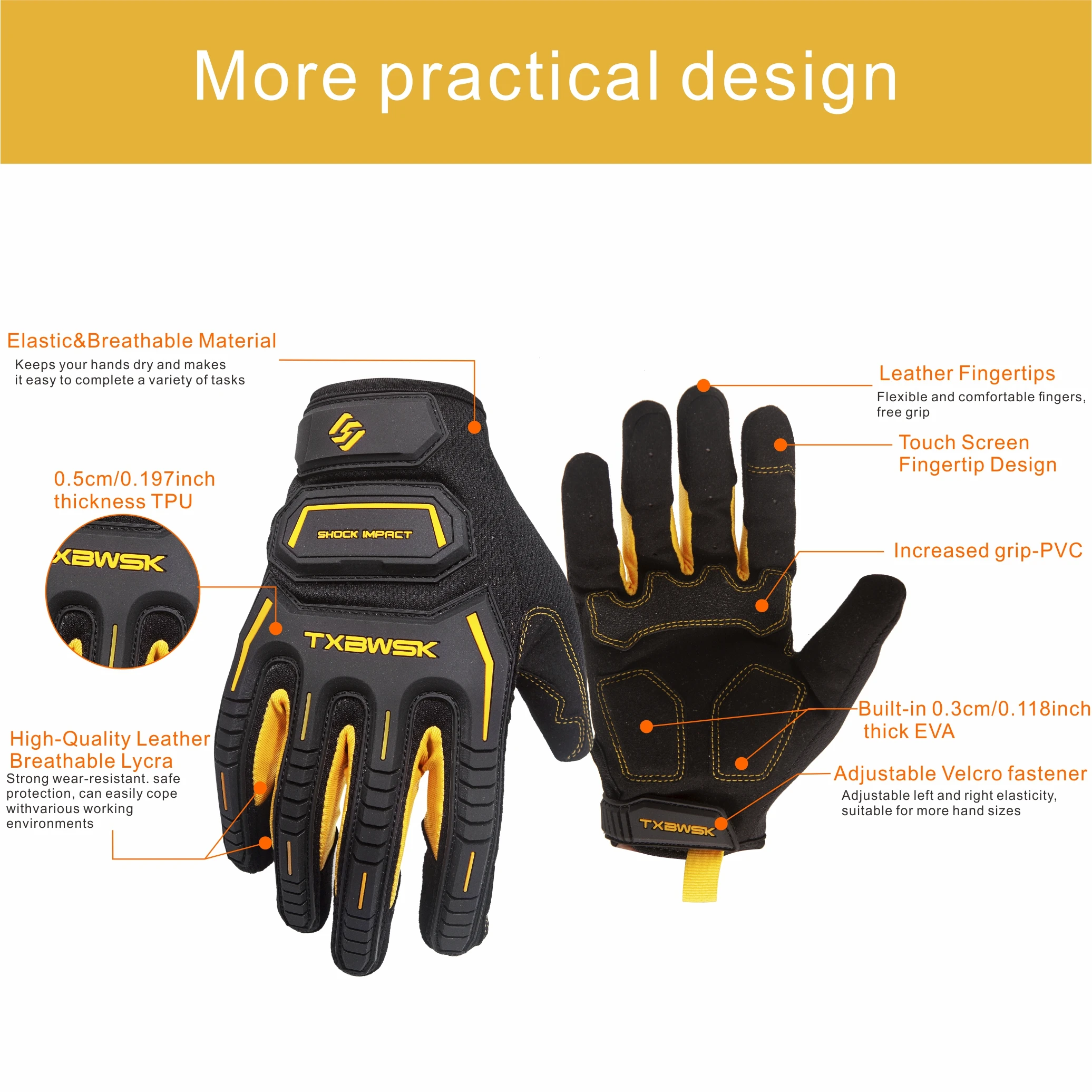 1Pair Work Gloves Men & Women, Utility Mechanic Working Gloves High Dexterity Touch Screen For Multipurpose,Excellent Grip