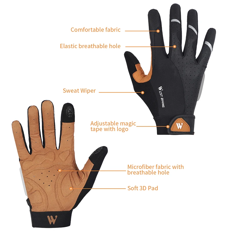 WEST BIKING Cycling Gloves Full Finger Bicycle Sports Gloves Men Women Spring Autumn Gym Motorcycle  Camping Hiking Gloves