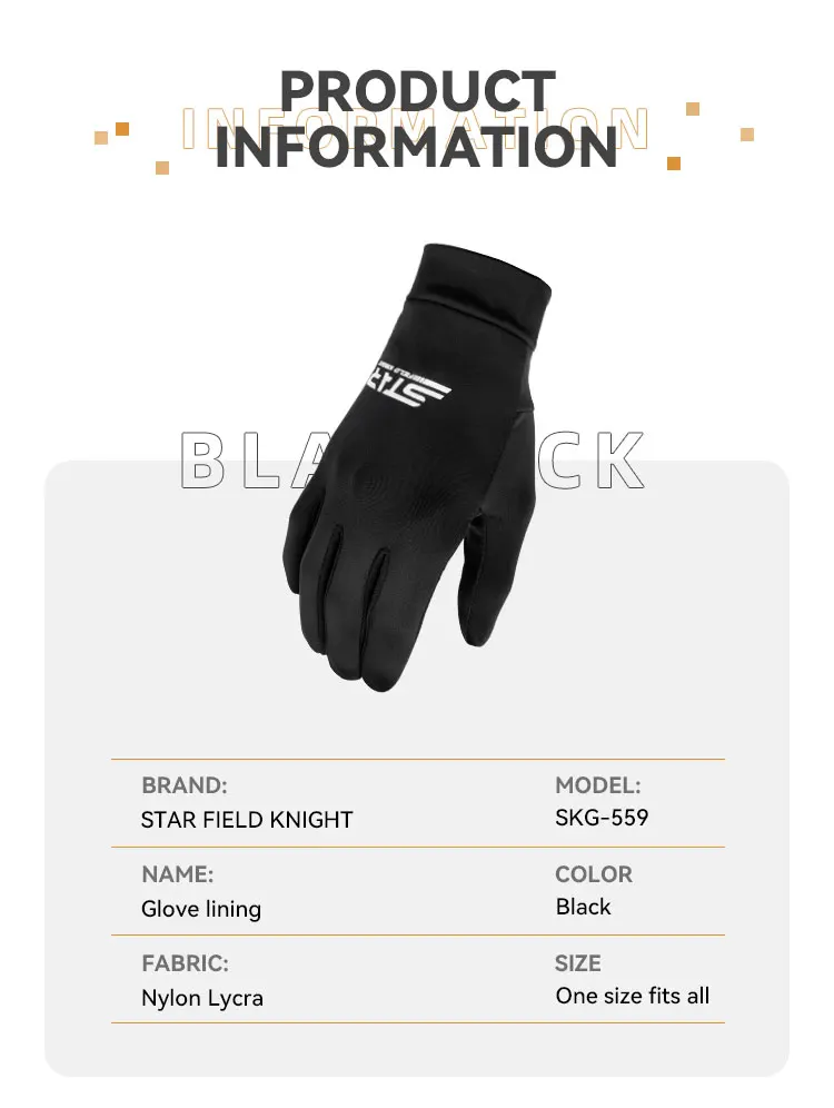 SFK Black Motorcycle Gloves Liner Summer Breathable Ice Silk Texture Sweat Absorption Quick Drying Riding Gears Accessories