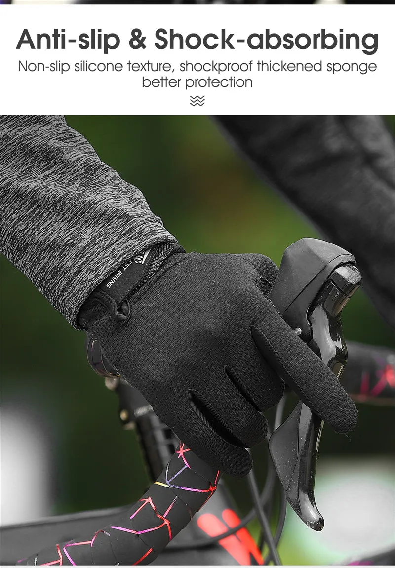 WEST BIKING Summer Cycling Gloves  MTB Full Finger Bike Gloves Touch Screen Non-Slip Silicone Palm Rest Driving Riding Gloves