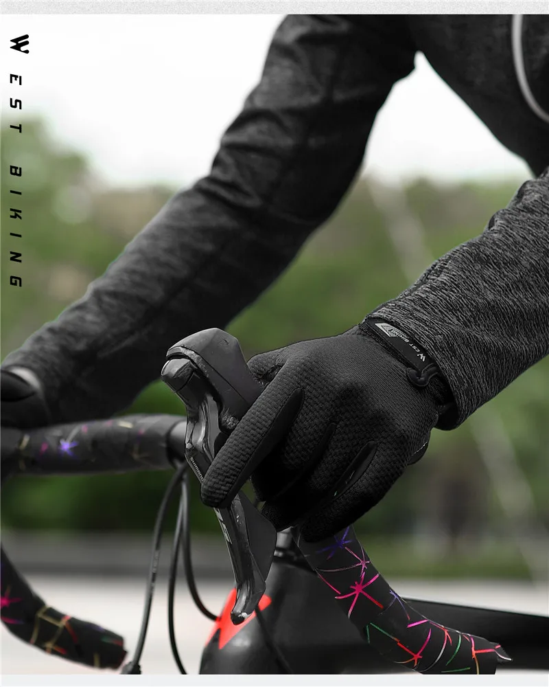 WEST BIKING Summer Cycling Gloves  MTB Full Finger Bike Gloves Touch Screen Non-Slip Silicone Palm Rest Driving Riding Gloves