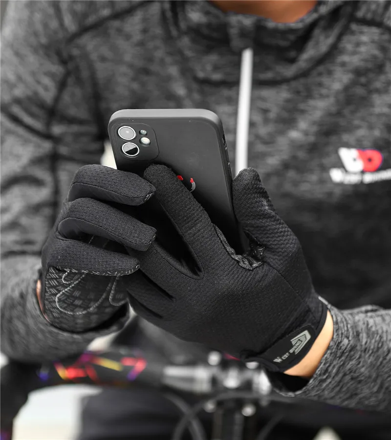 WEST BIKING Summer Cycling Gloves  MTB Full Finger Bike Gloves Touch Screen Non-Slip Silicone Palm Rest Driving Riding Gloves