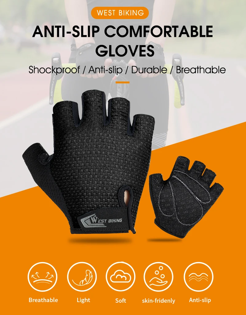 WEST BIKING Summer Cycling Gloves  MTB Full Finger Bike Gloves Touch Screen Non-Slip Silicone Palm Rest Driving Riding Gloves