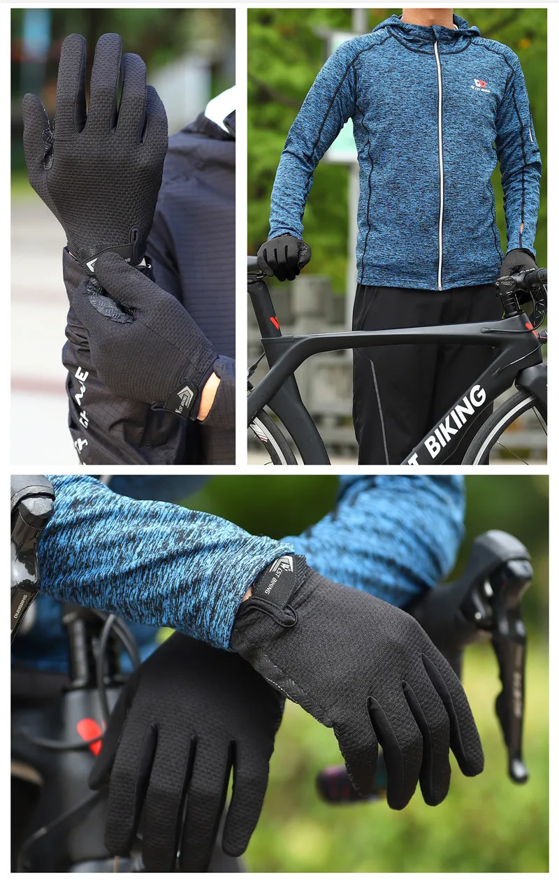 WEST BIKING Summer Cycling Gloves  MTB Full Finger Bike Gloves Touch Screen Non-Slip Silicone Palm Rest Driving Riding Gloves