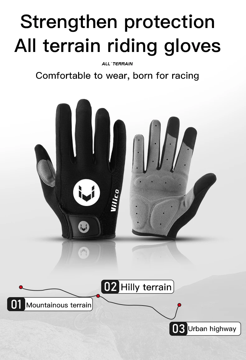 Autumn Winter MTB Cycling Long Finger Gloves Non-Slip Wear Shock Proof Breathable Touch Screen Bicycle Motorbike Gloves Men