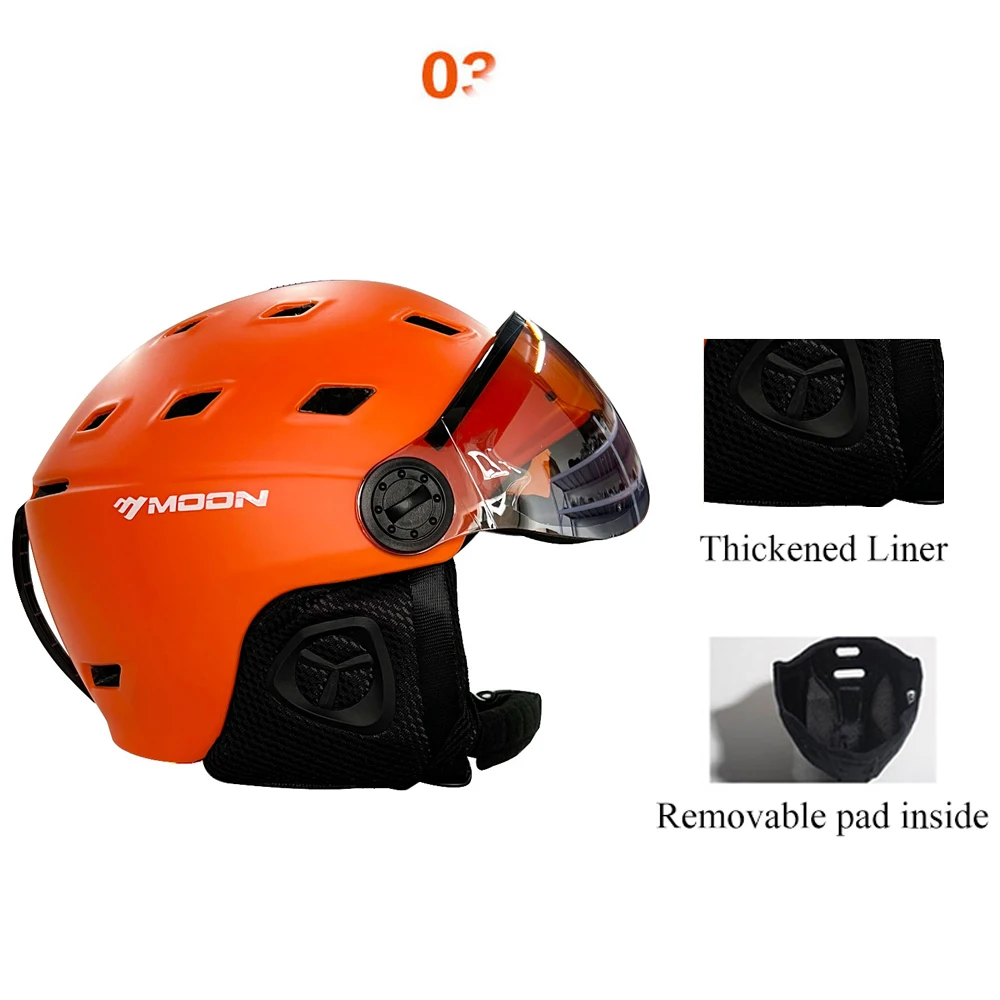 MOON Skiing Helmet Goggles Integrally-Molded PC+EPS High-Quality Ski Helmet Outdoor Sports Ski Snowboard Skateboard Helmets
