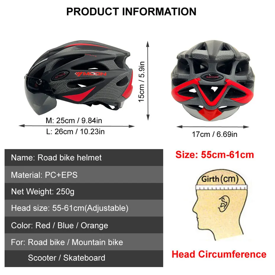 Lightweight Cycling Safety Helmet Outdoor Motorcycle Bicycle Helmet With Removable Visor Glasses MTB Mountain Road Bike Helmet