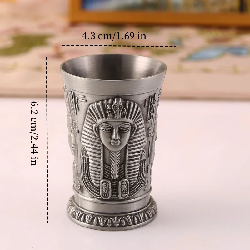 Vintage Grail, Alloy Relief Carved Pharaoh Drinking Tumbler, European Portable Mini Vodka Cup, Wine Cabinet Home Decoration,1pcs