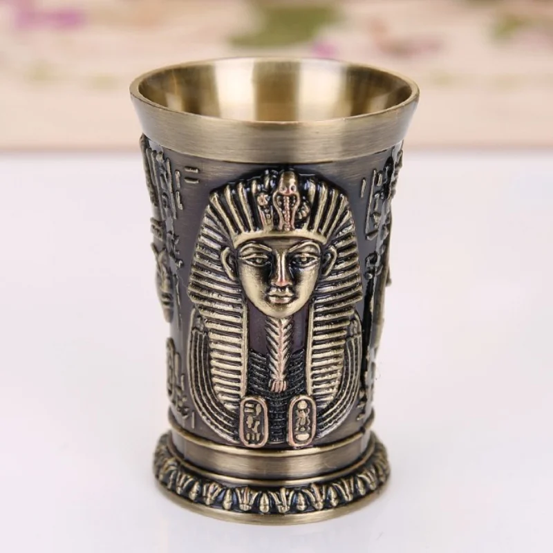 Vintage Grail, Alloy Relief Carved Pharaoh Drinking Tumbler, European Portable Mini Vodka Cup, Wine Cabinet Home Decoration,1pcs