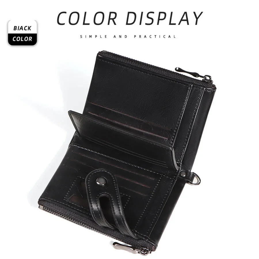 2025 Vintage Classic Retro Men Wallet  with Chain  RFID Anti-Theft Synthetic Leather Double Zipper Coin Purse Credit Card Holder
