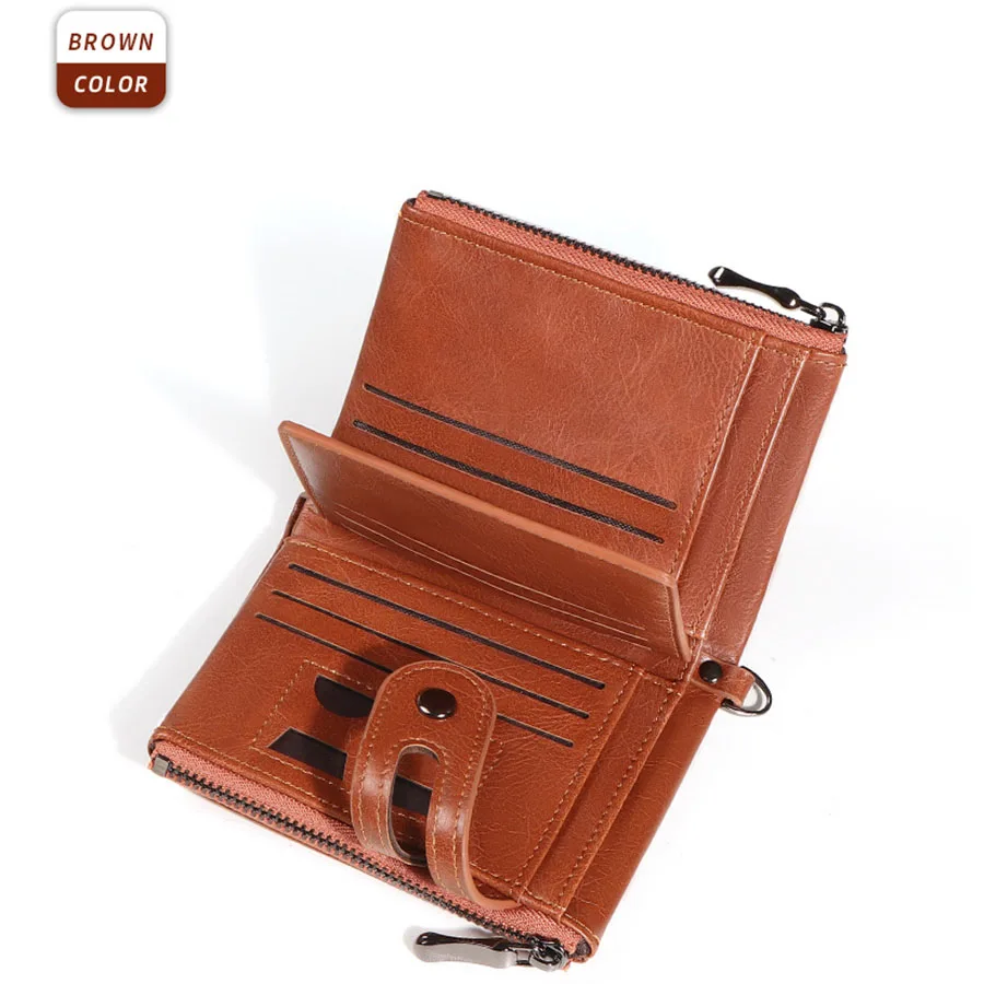 2025 Vintage Classic Retro Men Wallet  with Chain  RFID Anti-Theft Synthetic Leather Double Zipper Coin Purse Credit Card Holder