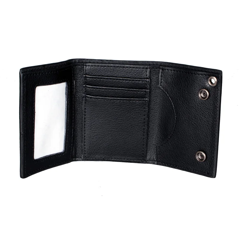 Skull Hip Hop Wallet With Chain, PU Leather Trifold Wallet