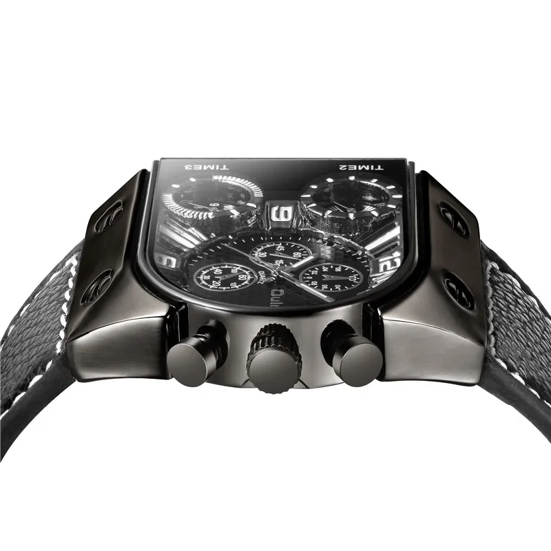 Oulm Watches Mens Quartz Casual Leather Strap Wristwatch Sports Multi-Time Zone Military Male Clock erkek saat Dropshipping
