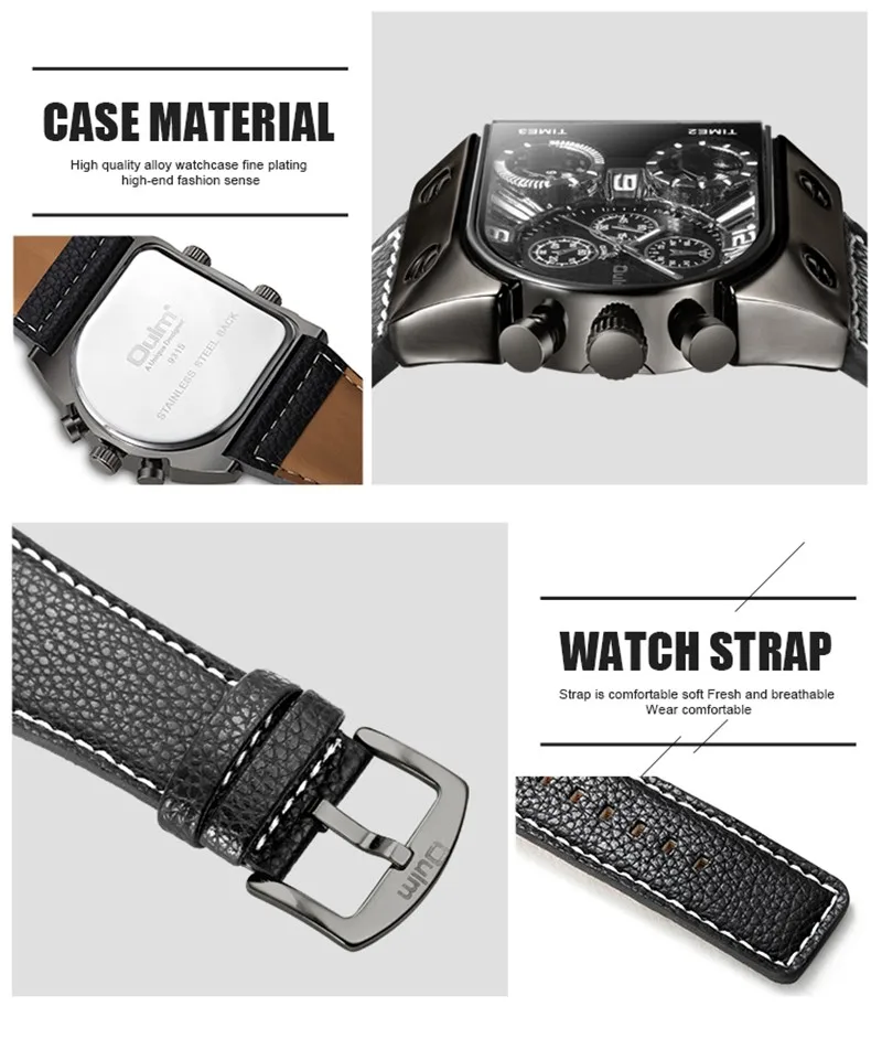 Oulm Watches Mens Quartz Casual Leather Strap Wristwatch Sports Multi-Time Zone Military Male Clock erkek saat Dropshipping